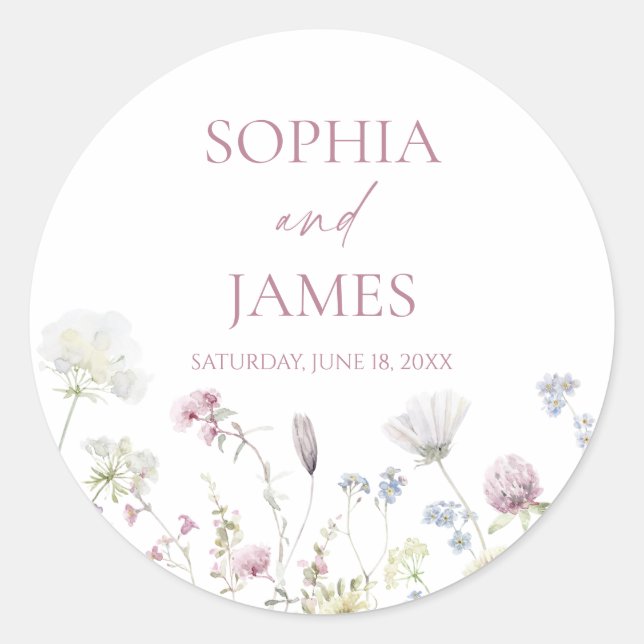 Sticker Rond Elegant Wildflower Floral Flowers Wedding (Devant)