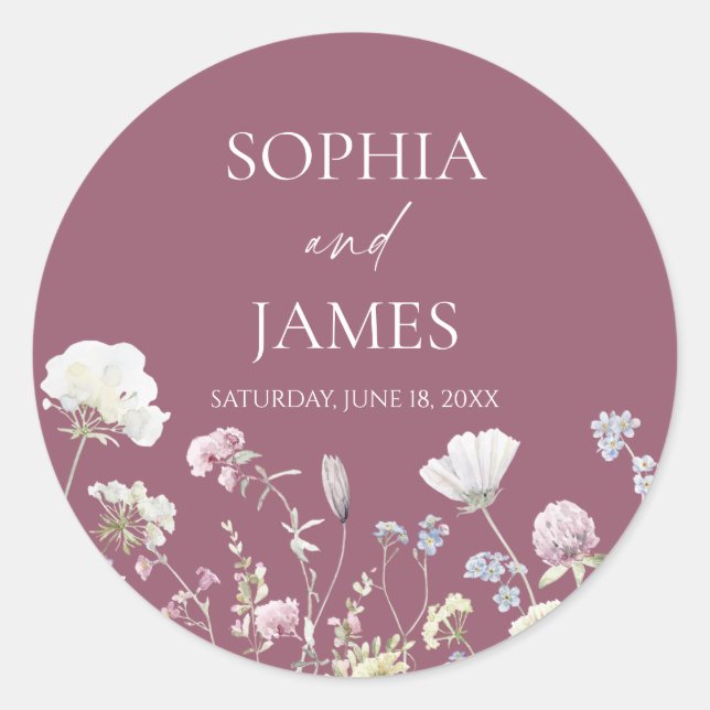 Sticker Rond Elegant Wildflower Floral Flowers Wedding (Devant)