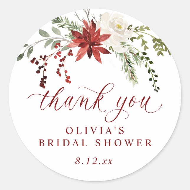 Sticker Rond Elegant Winter Bridal Shower Thank You (Devant)