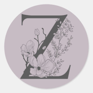 Sticker Rond Élégant Z Boho Floral Monogramme initial Lilac Gre