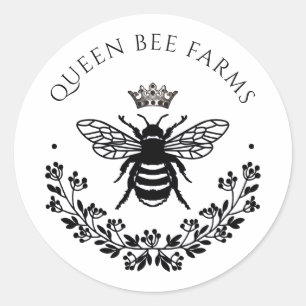 Sticker Rond Elégante Abeille de miel de la Reine Noir Blanc