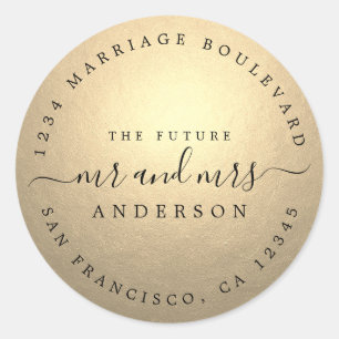 Sticker Rond Élégante adresse de retour Future Mr & Mrs en or