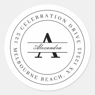 Sticker Rond Élégante adresse de retour minimaliste noir blanc
