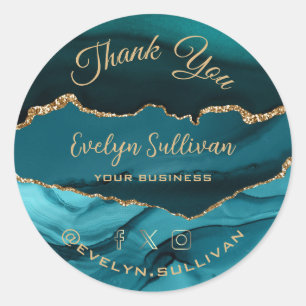 Sticker Rond élégante agate turquoise merci