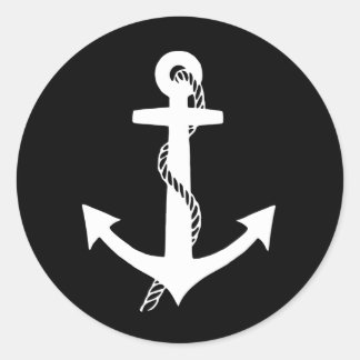 Sticker Rond Élégante Ancre Noir et Blanc Marin
