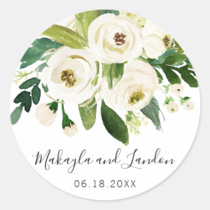 Sticker Rond Elégante aquarelle blanche Mariage floral Favorise