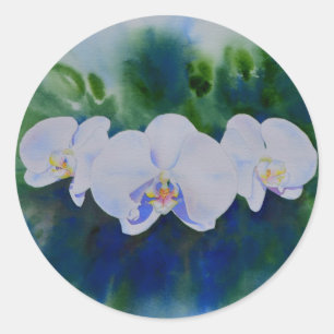 Sticker Rond Elégante aquarelle blanche orchidées boho tropical