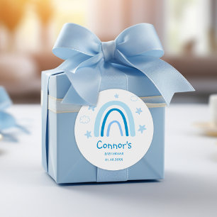 Sticker Rond Elégante aquarelle bleu Baby shower arc-en-ciel