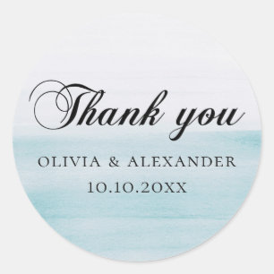 Sticker Rond Elégante aquarelle bleu mariage nautique merci