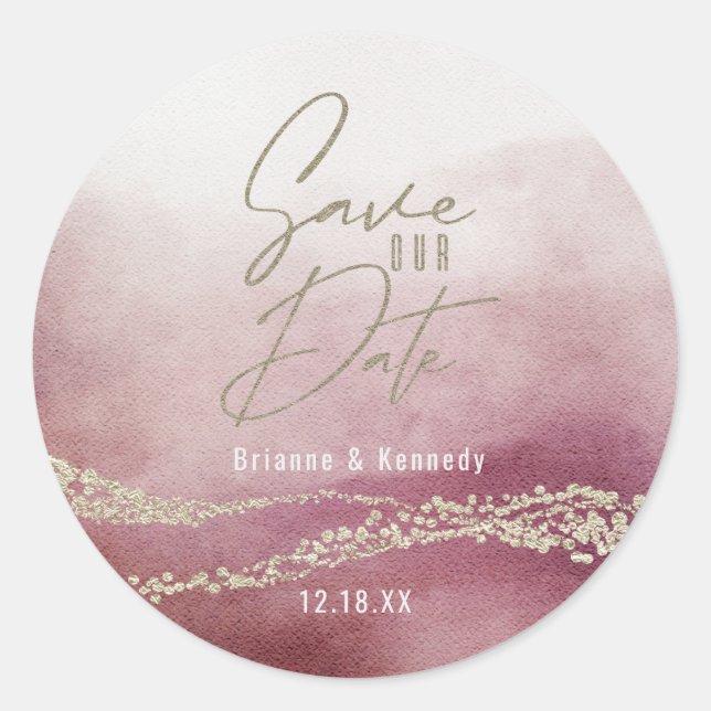 Sticker Rond Elégante aquarelle Bourgogne & Or Enregistrer la d (Devant)
