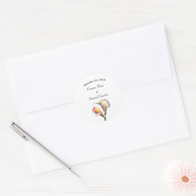 Sticker Rond Elégante aquarelle Calla Lilies Romantique Floral (Enveloppe)