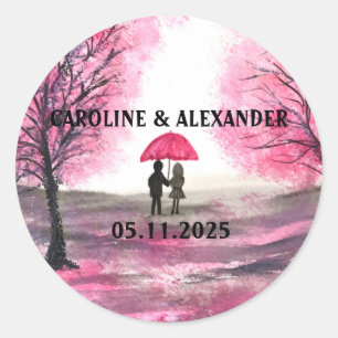 Sticker Rond Elégante aquarelle cerise fleurs Mariage floral