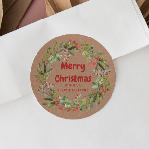 Sticker Rond Elégante aquarelle couronne Noël classique Roun