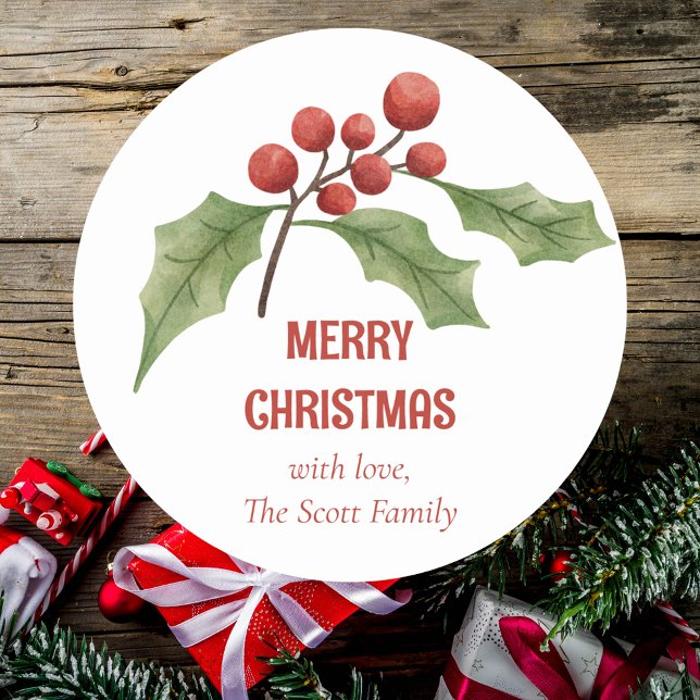 Sticker Rond Elégante aquarelle de Noël Festif botanique (Créateur téléchargé)