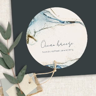 Sticker Rond Elégante Aquarelle douce Abstraite Bleu Plage Or