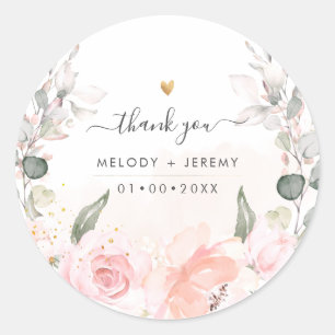 Sticker Rond Elégante aquarelle Dusty Blush Merci rose