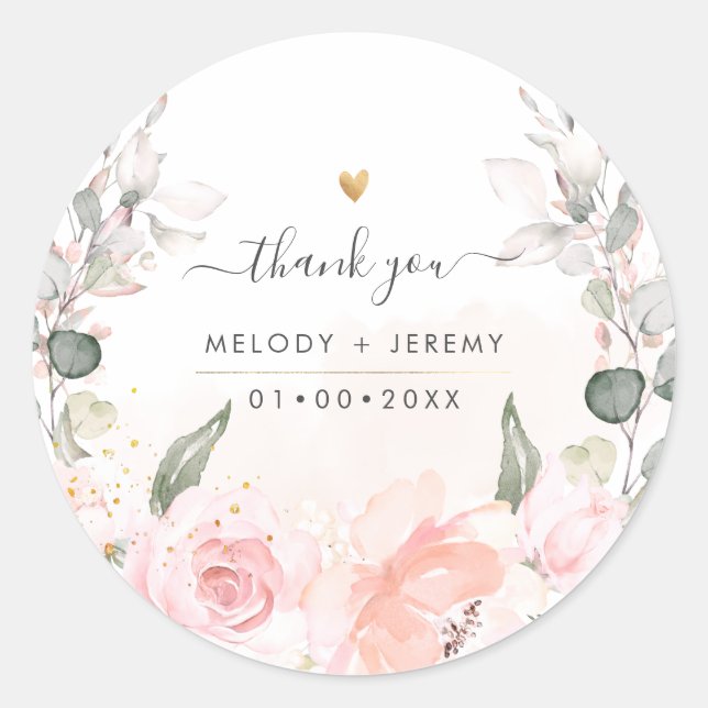 Sticker Rond Elégante aquarelle Dusty Blush Merci rose (Devant)