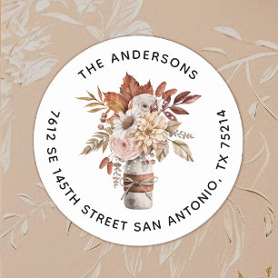 Sticker Rond Elégante aquarelle en terre cuite Floral Mason Jar