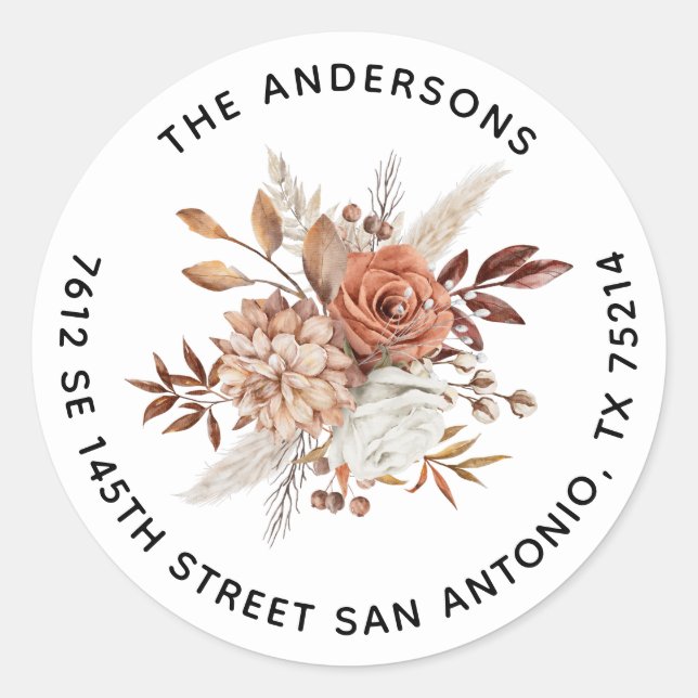 Sticker Rond Elégante aquarelle en terre cuite Florale (Devant)