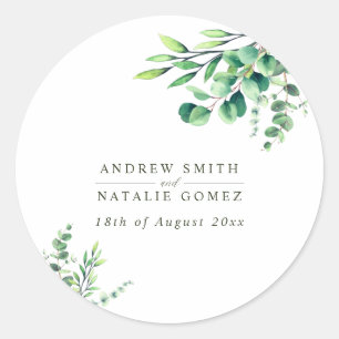 Sticker Rond Elégante aquarelle Eucalyptus Mariage vert