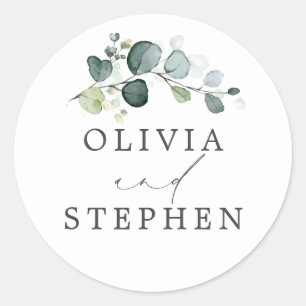 Sticker Rond Elégante aquarelle Eucalyptus Mariage vert