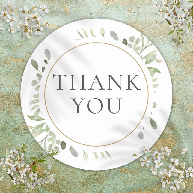 Sticker Rond Elégante aquarelle Fête des mariées verte Favorise (Elegant Watercolour Greenery Bridal Shower Favor Classic Round Sticker)