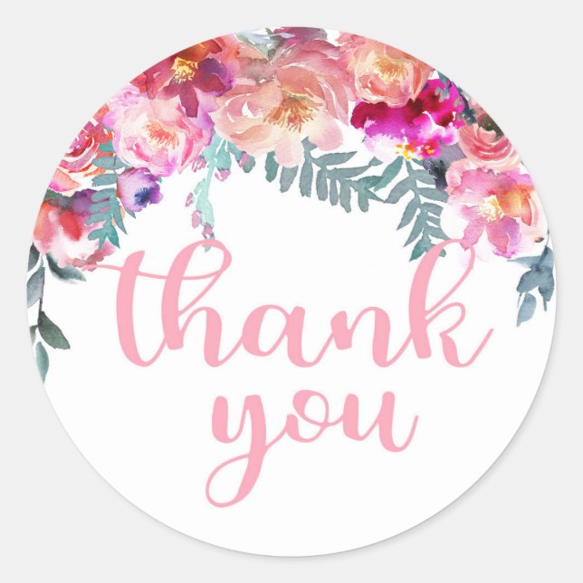 Sticker Rond Elégante aquarelle Floral Drop Merci (Devant)