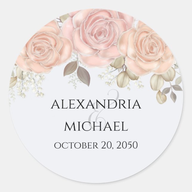 Sticker Rond Elégante aquarelle Floral Rose Gold Ampersand (Devant)