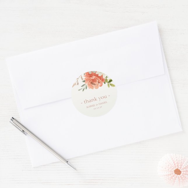 Sticker Rond Elégante aquarelle Florale Couple Merci Mariage (Enveloppe)