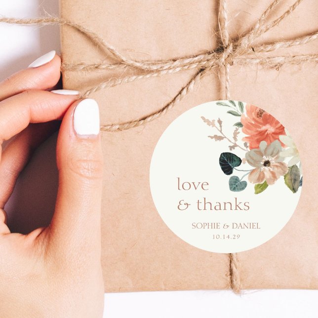 Sticker Rond Elégante aquarelle Florale Couple Merci Mariage (Créateur téléchargé)