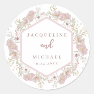 Sticker Rond Elégante aquarelle Foral Fleur sauvage Classe Mari