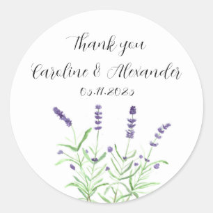 Sticker Rond Elégante Aquarelle Lavande Herbes Floral Mariage C