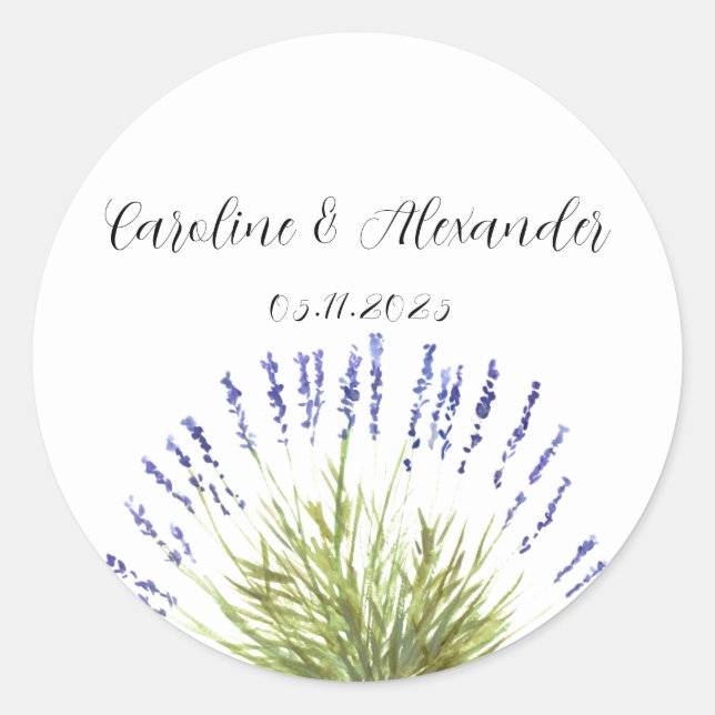 Sticker Rond Elégante Aquarelle Lavande Herbes Mariage Floral (Devant)
