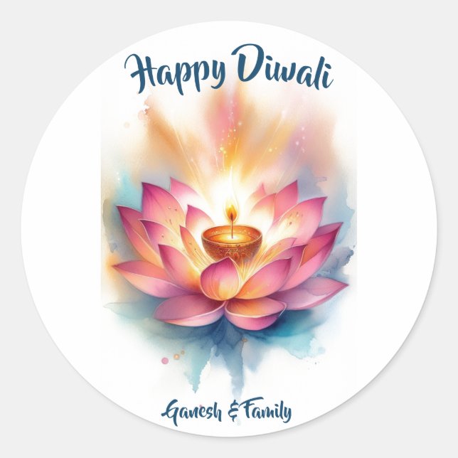 Sticker Rond Elégante aquarelle Lotus Diwali (Devant)