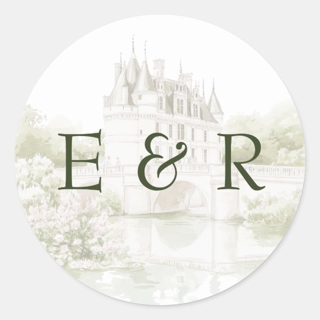 Sticker Rond Elégante aquarelle Manor Jardin Mariage (Devant)