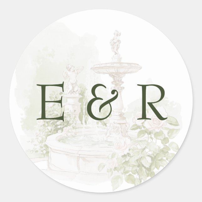 Sticker Rond Elégante aquarelle Manor Jardin Mariage (Devant)