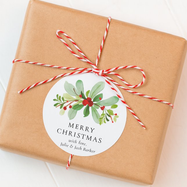 Sticker Rond Elégante aquarelle moderne Noël Botanique (Créateur téléchargé)