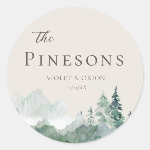 Sticker Rond Elégante aquarelle Montagne Mariage Favoriser Stic