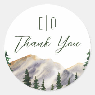 Sticker Rond Elégante aquarelle Montagnes Rustiques Mariages