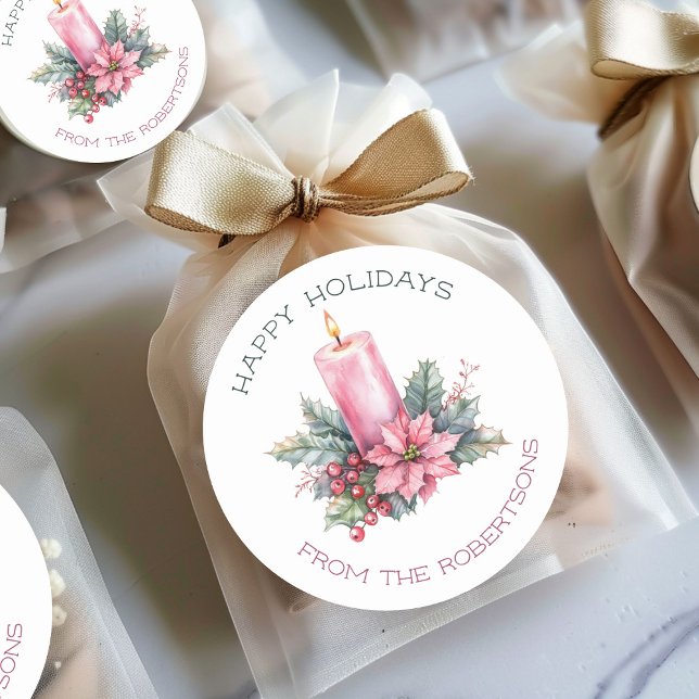 Sticker Rond Elégante aquarelle PERSONNALISÉE Bougie de Noël (Elegant CUSTOM Watercolor Christmas Candle Classic Round Sticker
)