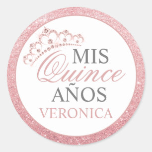 Sticker Rond Elégante aquarelle rose espagnol Quinceañera Quinc