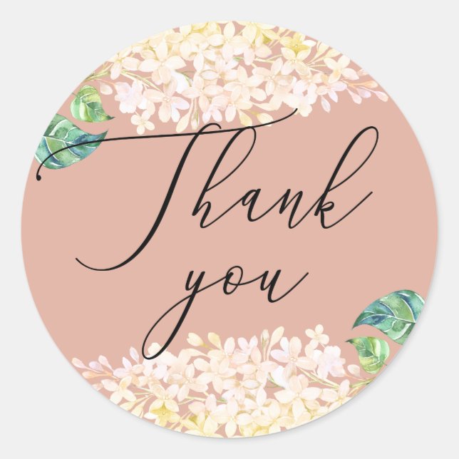 Sticker Rond Elégante aquarelle rose mariage floral merci (Devant)