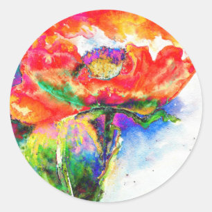 Sticker Rond Elégante aquarelle rouge florale