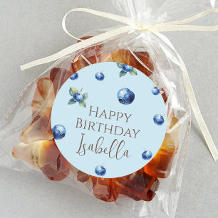 Sticker Rond Elégante aquarelle Sweet Blue Berry Joyeux anniver