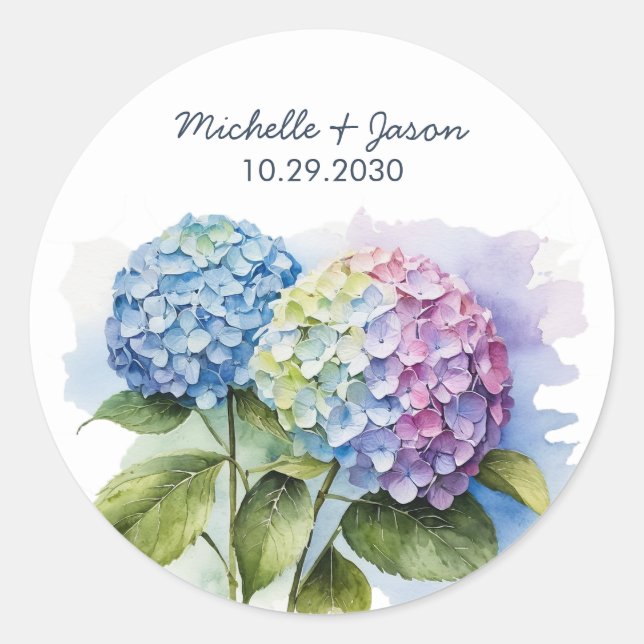 Sticker Rond Elégante aquarelle tendance Hydrangea Floral Maria (Devant)