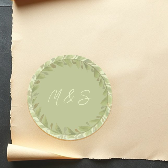 Sticker Rond Elégante aquarelle verte de couronne personnalisée (Créateur téléchargé)