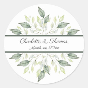Sticker Rond Elégante aquarelle verte Feuille Mariage