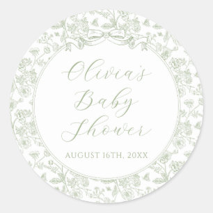 Sticker Rond Élégante arche de bébé en vert sauge avec fleurs v