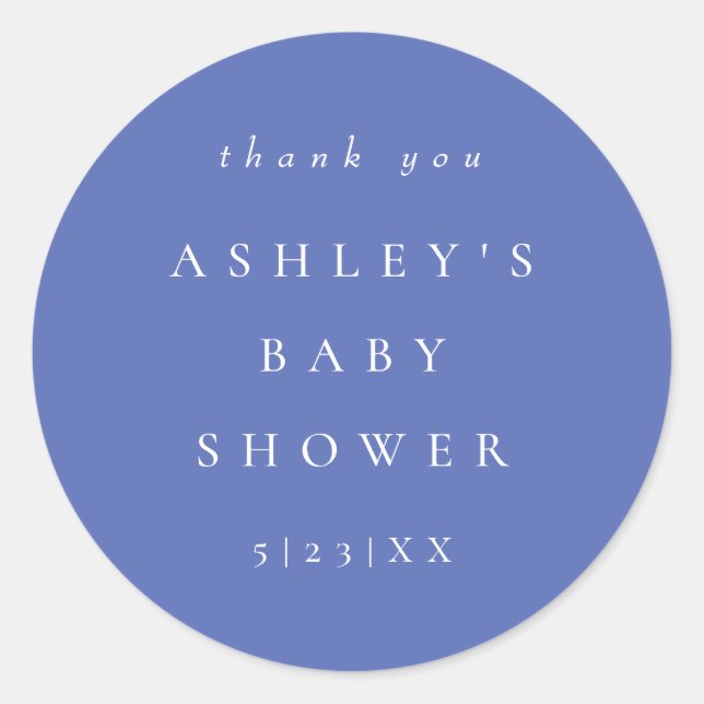 Sticker Rond Élégante Baby Shower bleu Pervenche Coordonnée (Devant)