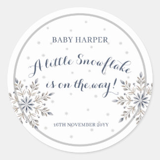 Sticker Rond Élégante Baby Shower Flocon de Neige